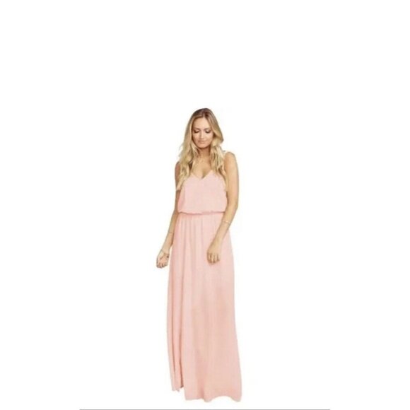 Show Me Your Mumu Woman's Kendall Maxi Dress V Neck Slit Blouson‎ Frosty Pink S - Picture 1 of 6